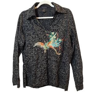 Vintage Custo Barcelona 100% Cotton Embroidered Bird Long Sleeve Blouse 1 Small